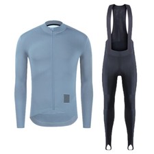 Winter Mens Cycling Set Thermal Fleece Jacket Cycling Bib Pants Gel Padded Warm 