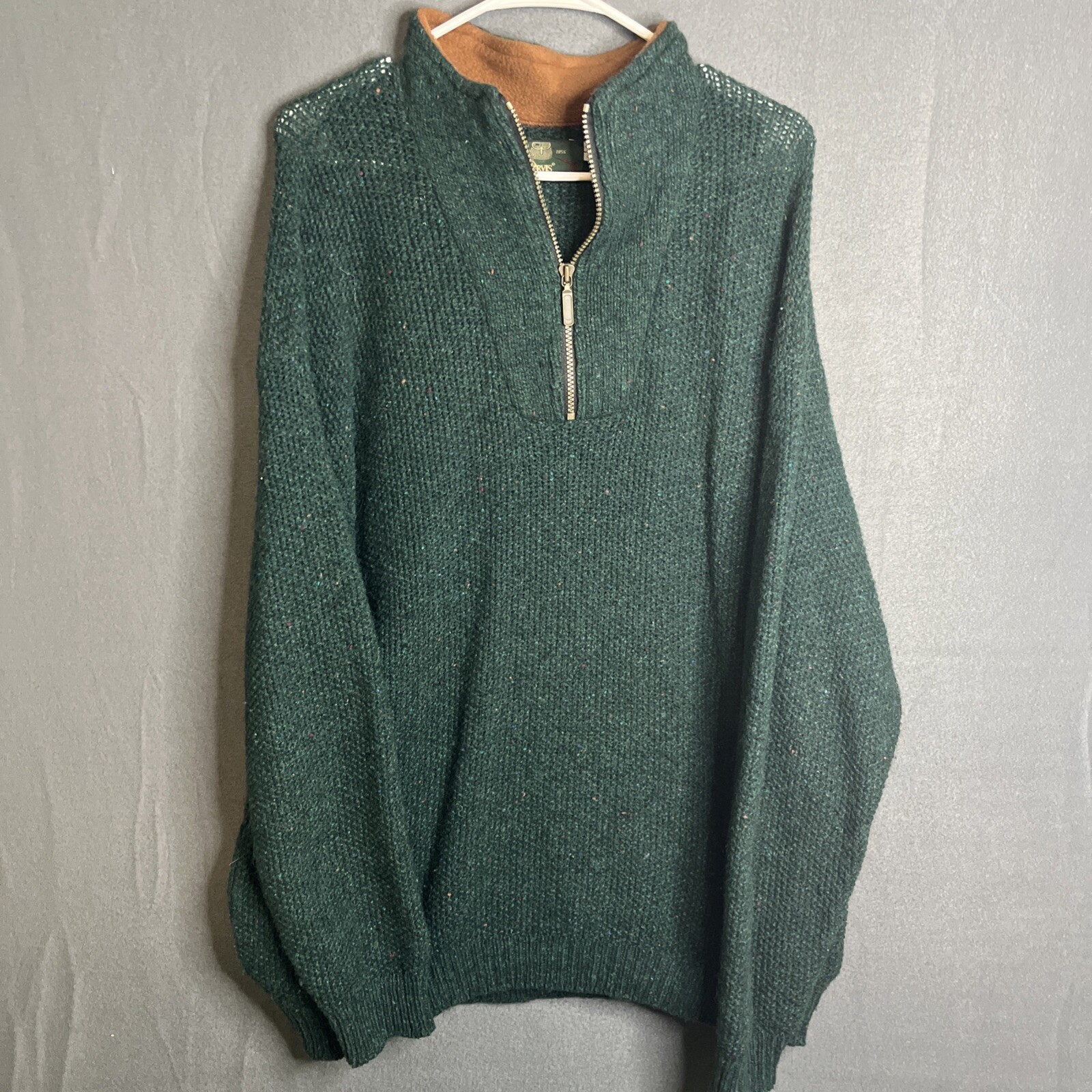 Vintage Orvis Sweater Men's L Wool 1/4 Zip Pullover Heavy Knit Pockets 90s