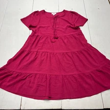 MoCo Boutique Hot Pink Short Sleeve Flare Dress Knee Length Womens Size Small