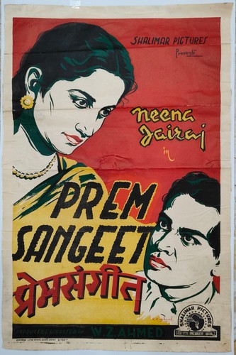 PREM SANGEET : Bollywood original movie poster 1943 Paidi Jairaj,Neena