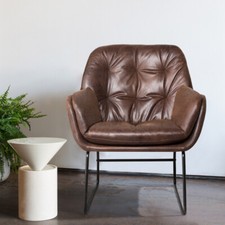 Vintage Distressed Leather Armchair Button Tufted Sofa Padded Seat Cuddle Chairs