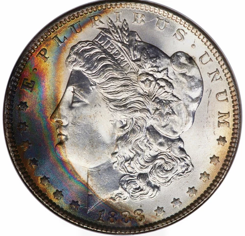 1888 NGC MS65 Morgan Silver Dollar Crescent Rainbow Toned Gem 169019