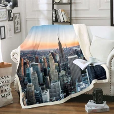 New York Sherpa Blanket New York City Manhattan Skyline Cityscape Fleece Throw B