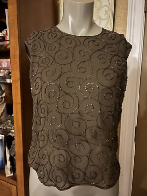 Vintage Escada Sleeveless   Brown  Sequined /Lined/100% Silk  42 . NWT