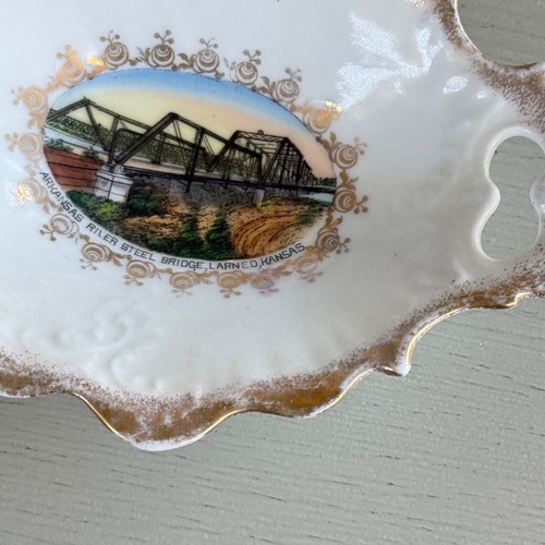 Vintage Larned KS Arkansas River Steel Bridge Souvenir Dish Bowl Wheelock - 第 5/12 張圖片