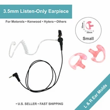 3.5mm Listen-Only Acoustic Earpiece w/ Ear Mold for Motorola/Kenwood Speaker Mic