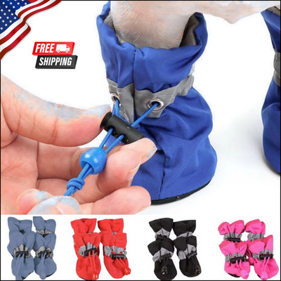 4PCS Waterproof Dog Shoes Anti-Slip Pet Rain Boots for Small Dogs Cats