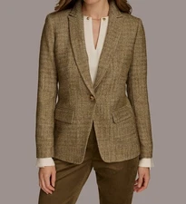 Donna Karan New York Women's Green Textured One-Button Jacket Size 0