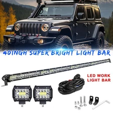 40'' inch LED Light Bar +2x 4" Pods Combo Kit for Jeep Wrangler JK TJ YJ CJ 40"