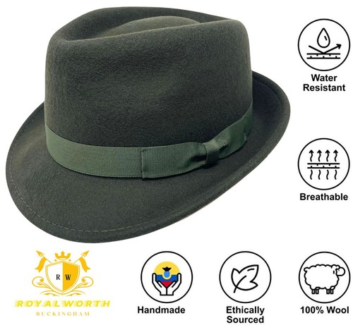 Chapeau Trilby imperméable homme concassable fait main avec bande Grosgrain 100 % laine - Photo 48 sur 56