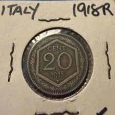 1918 20 Centesimi Cent Kingdom of Italy Rome Vittorio Emanuele III Savoia Shield