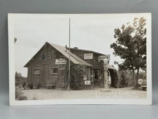 1940s MOBIL GAS PUMP Station BEAVER BAY MN Sign FITGERS BEER Photo Postcard RPPC