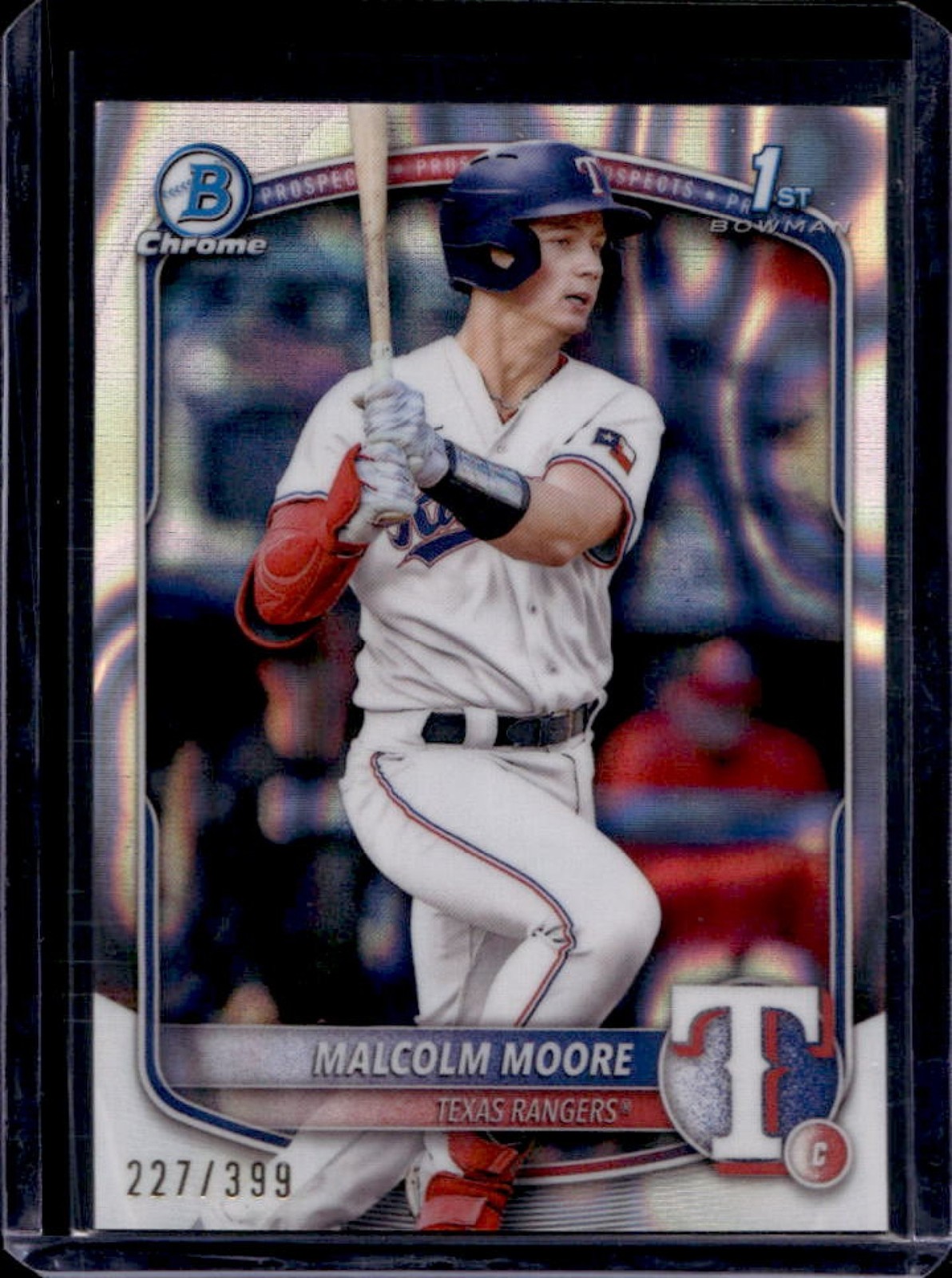 2025 Bowman Malcolm Moore Chrome Lava Refractor 1st #227/399 Rangers
