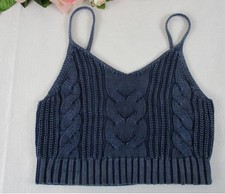 American Eagle AEO Blue Cable Knit Cotton Crochet Tank Top in Women's size L