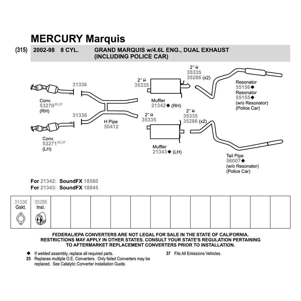 For Ford Crown Victoria 1998-2002 Walker 50412 Aluminized Steel Exhaust H-Pipe - Image 3 of 3