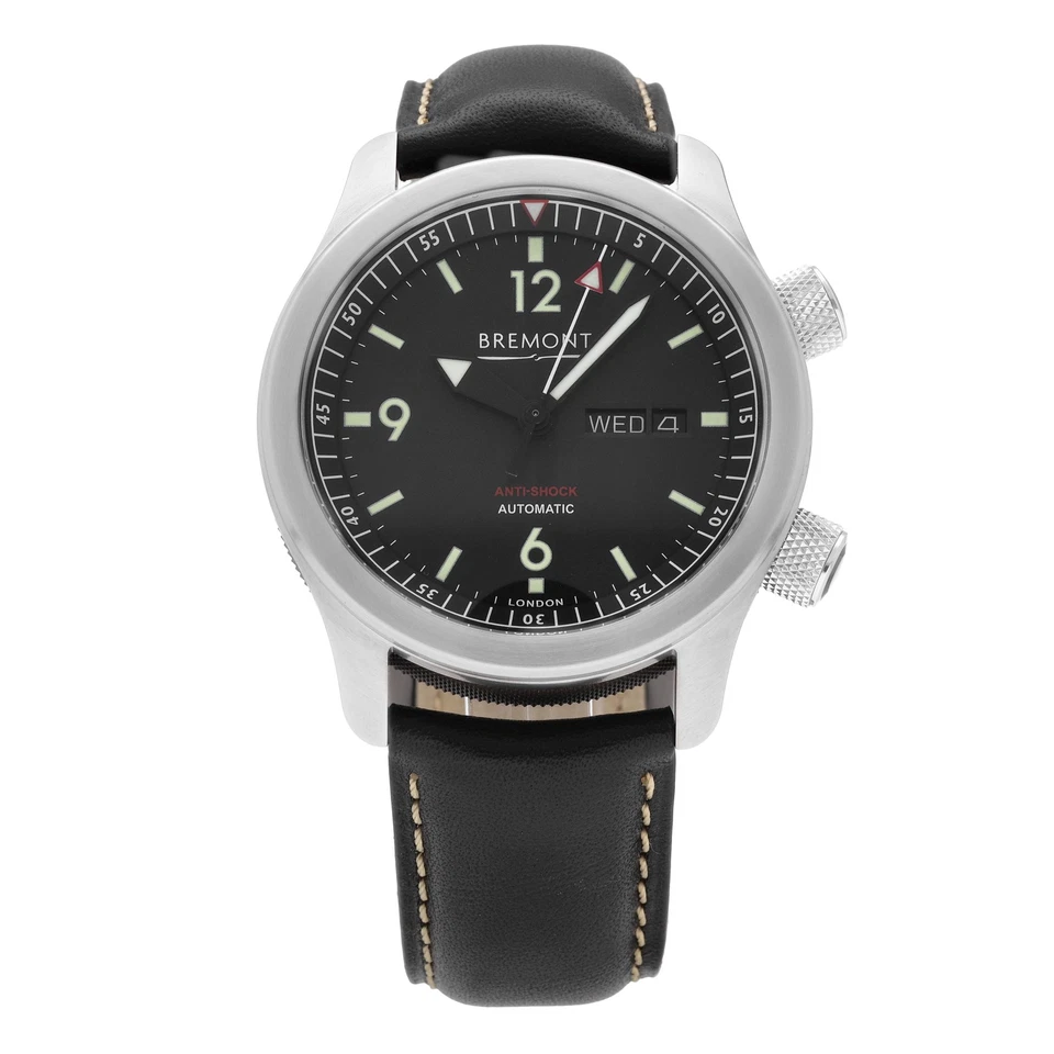 Bremont U-2 不锈钢黑色表盘 43 毫米自动表男士腕表 U2-R-S