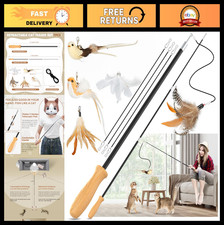 Interactive Cat Teaser Wand Toy - 42.15" Fishing Pole with 2 Wires  5 Refills,