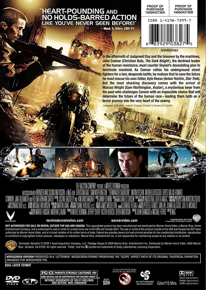 Terminator Salvation (Single-Disc Widescreen Edition) (DVD) Christian Bale McG - Image 2 of 2