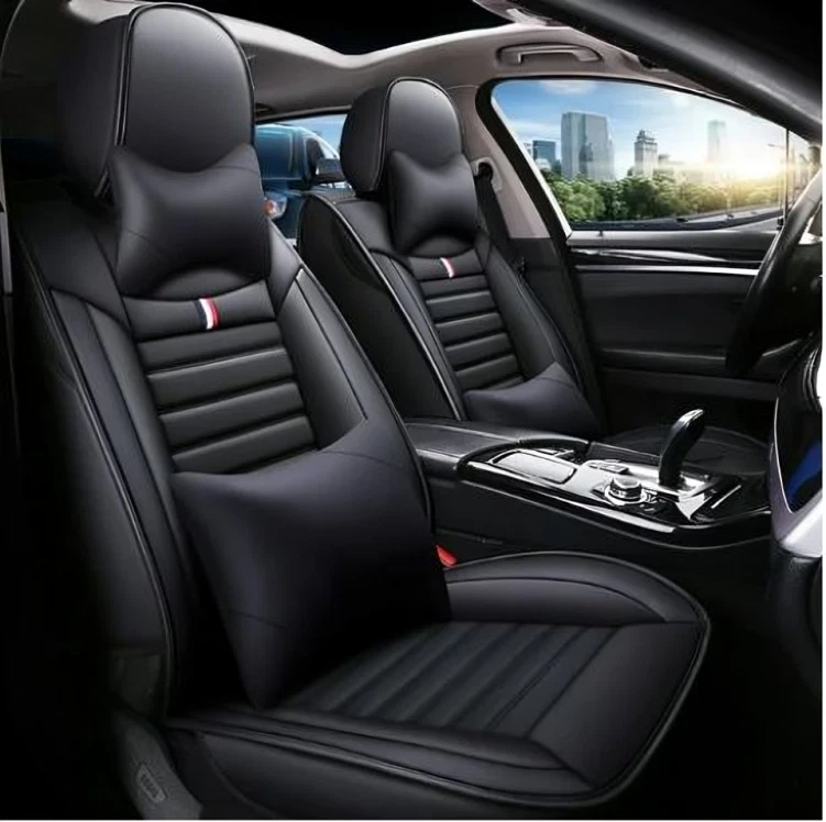 Funda de asiento de lujo de cuero con cojín de 5 asientos negro ajuste personalizado para todos Mercedes-Benz Foto 4 de 4