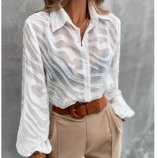 NWOT Zebra Print Semi Sheer Tunic Bishop Sleeve Size Lg