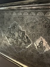 Vintage Beautiful Middle Eastern Solid Silver tray 820 grams, Marked 84