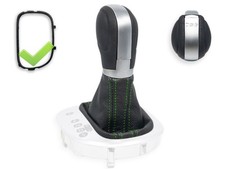 SCHALTKNAUF FUR VW TOURAN DSG SCHALTMANSCHETTE ECHTELEDER NAHT GRUN + RAHMEN