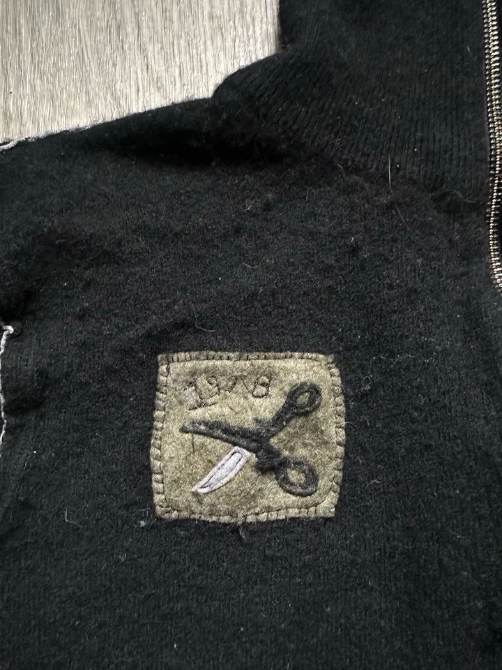 Diesel Wool Zip Jacket 1948 Scissors Patch Black Distressed Vintage XL L Vintage - Image 2 of 4