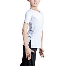 Boys Stretchy Dance T Shirt Notch Neck Latin Ballroom Tango Performance Pullover