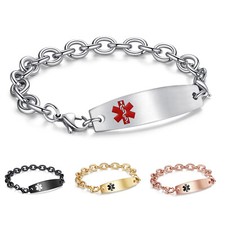 CUSTOM ENGRAVE  4 Colors Stainless Steel Cable Chain Medical ID Bracelet