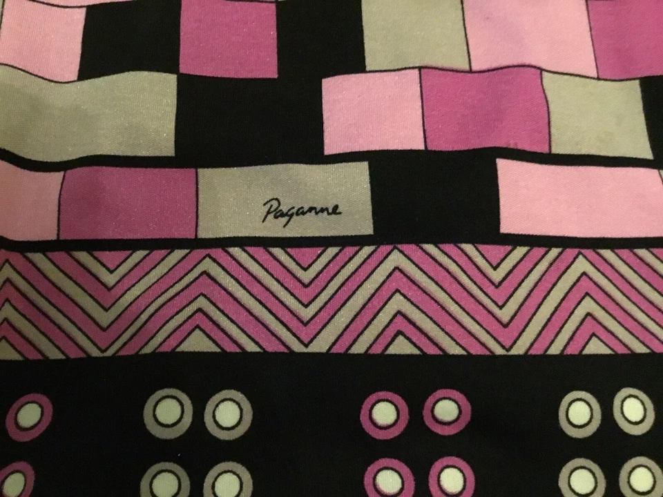 Paganne by Gene Berk Vintage 1970s Geometric Mod Pink Magenta Black Gray Dress - Photo 2/4