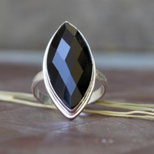 Marquise Faceted Black Onyx Gemstone 925 Sterling Silver Ring Size 8