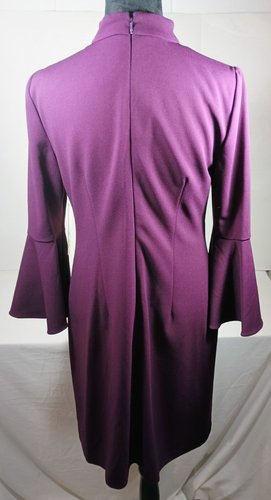 Women’s Eliza J Deep Purple Dress Size 6 Bell Sleeve High Neck NWT MRSP $128 - Picture 2 of 11