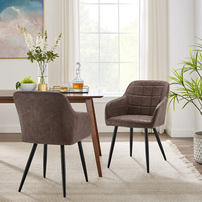 2X Brown Armchairs Faux Leather PU Dining Chairs Kitchen Office
