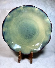 Vintage WCL Ceramic Pottery Decorative Serving Bowl Ruffle Rim Blue Green Colors
