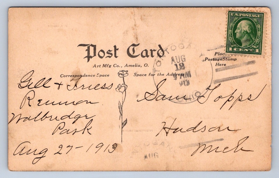 DS4/ Tontogany Ohio Postcard c1910 8View Railroad Depot Bank Main
