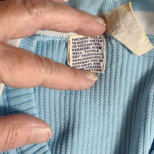 Vintage 70's Light Blue w/White Stripes Short Sleeve Cardigan w/ Faux Tank - M - Picture 10 of 15