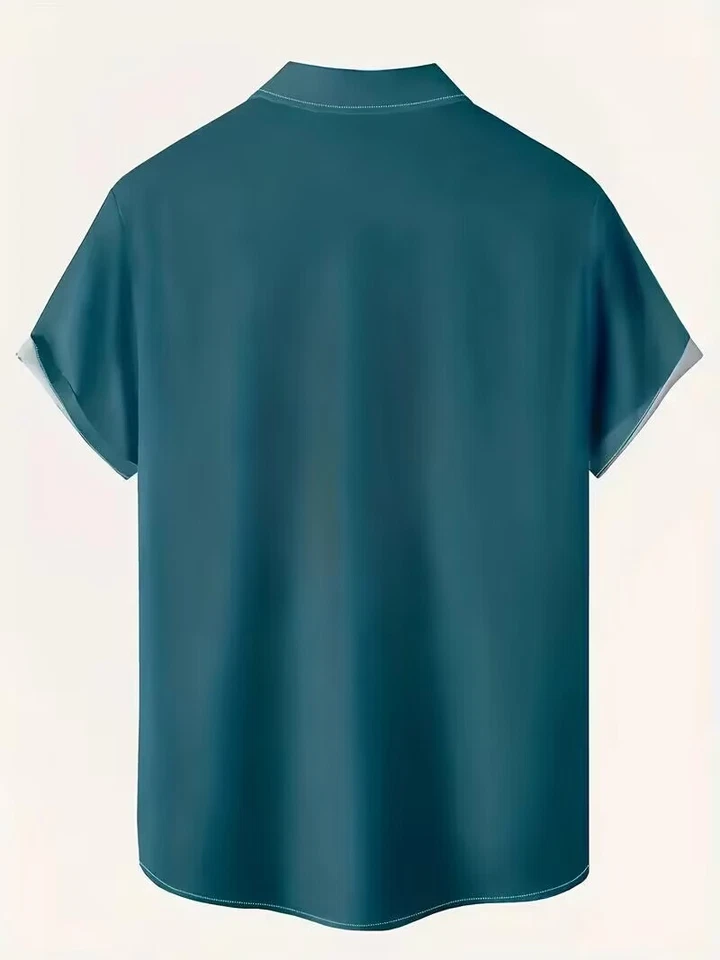 男士音乐笔记和吉他艺术印花时尚翻领纽扣衬衫 — 第 2/3 张图片