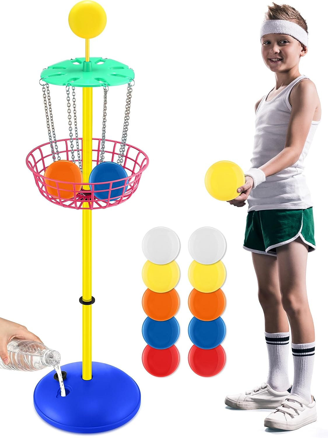 42 Inches Mini Disc Golf Baskets with 10 Flying Discs, Kids Disc Golf