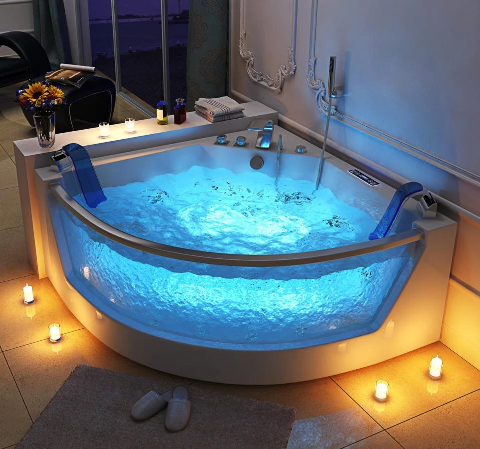 Luxury Whirlpool Bathtub 140x140 CM With Glass Ozone LED Heater Front for  Bath | eBay