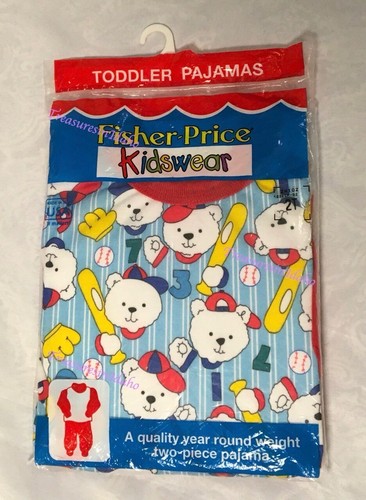 Rare 1990 Fisher Price Kidswear U.S.A. Pajamas Baseball Bear Size 2 Toddler