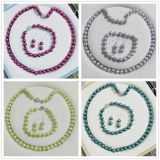 Natural 8mm Multicolor Shell Pearl Round Beads Necklace Bracelet Earrings Set