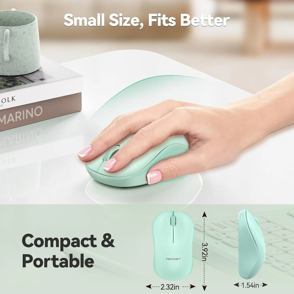 TECKNET Wireless Mouse for Laptop, 2.4GHz USB Mini Cordless Small Green TK-MS006 - Image 3 of 4