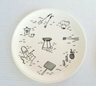 Vintage BARBECUE PLATE Set Of 2 Ceramic MID CENTURY MODERN Fun Graphics — photo 3