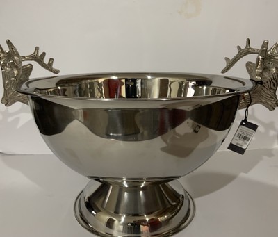 New Pottery Barn Large Silver Stag Deer Ice Bucket Reindeer Wine