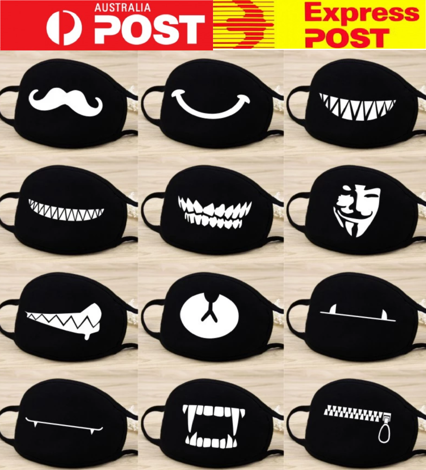 Reusable, Unisex, Face Mask, Mouth Mask, Anime, Cartoon, Cotton Black Mask  | eBay