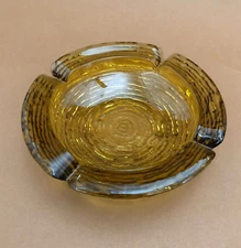 Vintage Gold SORENO 6 1/2” ASHTRAY Ripple Amber Glass by Anchor Hocking 1960s