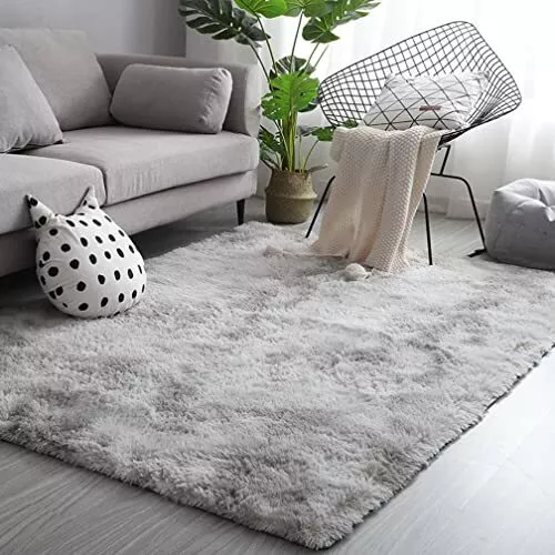 ✅ Hochflor Teppich 120x160 Grau Weiß Modern Flauschig Weich Teppich Groß - Bild 1 von 7