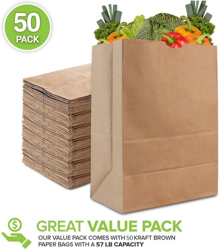 57 Lb Kraft Paper Bag (50 Count) Heavy Duty, Large Brown Paper Grocery Bags for - Picture 3 of 3