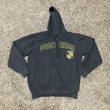 Green Bay Packers Full Zip Sweatshirt- Mens Medium Gray NFL Football Hoodie