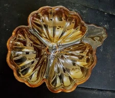 C1 Marigold Carnival Glass Three Leaf Clover Candy Nut Trinket Dish